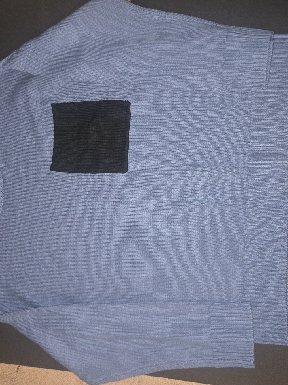A Peace Love World Light Blue Crewneck Sweater with Black Patch Pocket